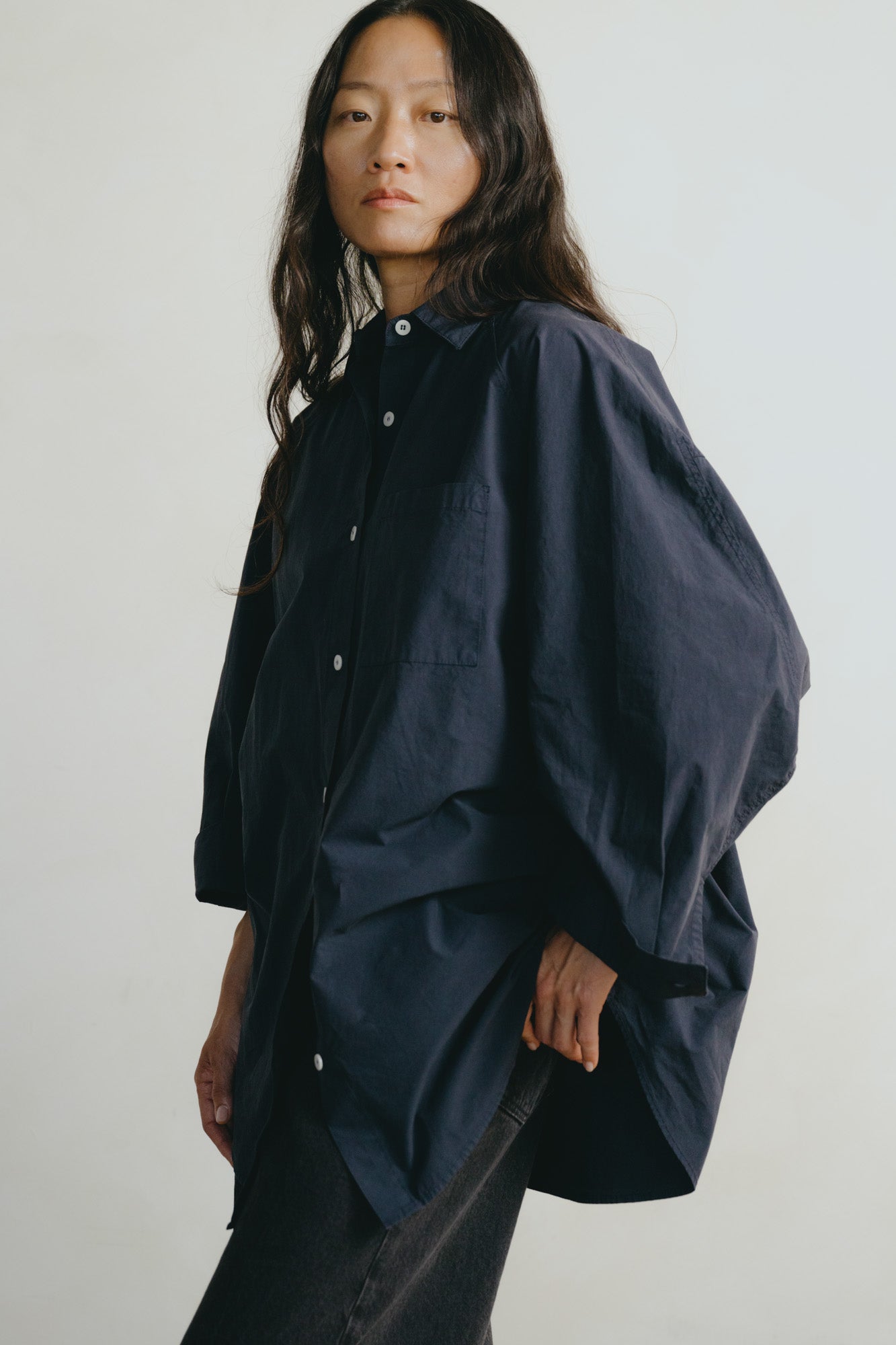 Rita Shirt, Organic Compact Poplin, Navy