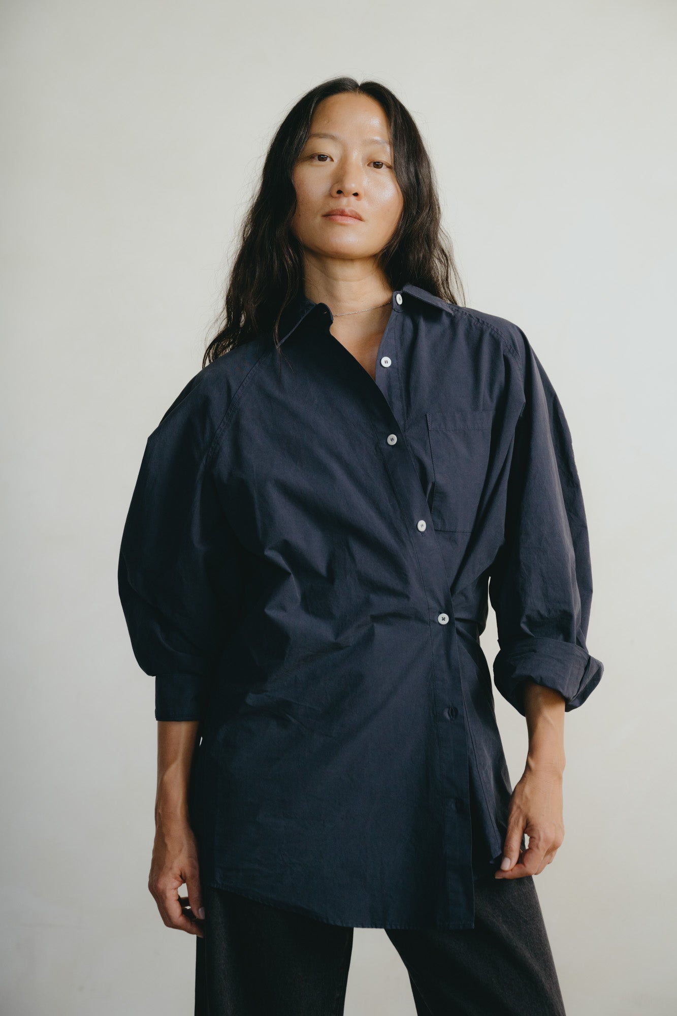 Rita Shirt, Organic Compact Poplin, Navy