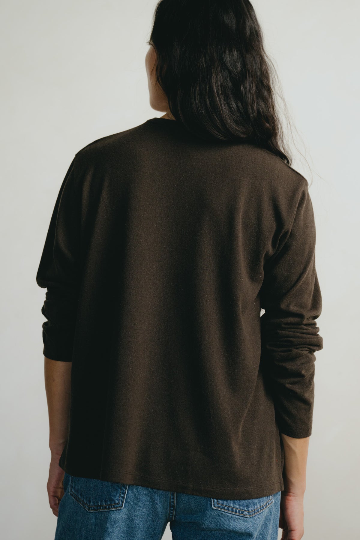 Long Sleeve Big Tee, Regen Silk Noil Jersey, Walnut