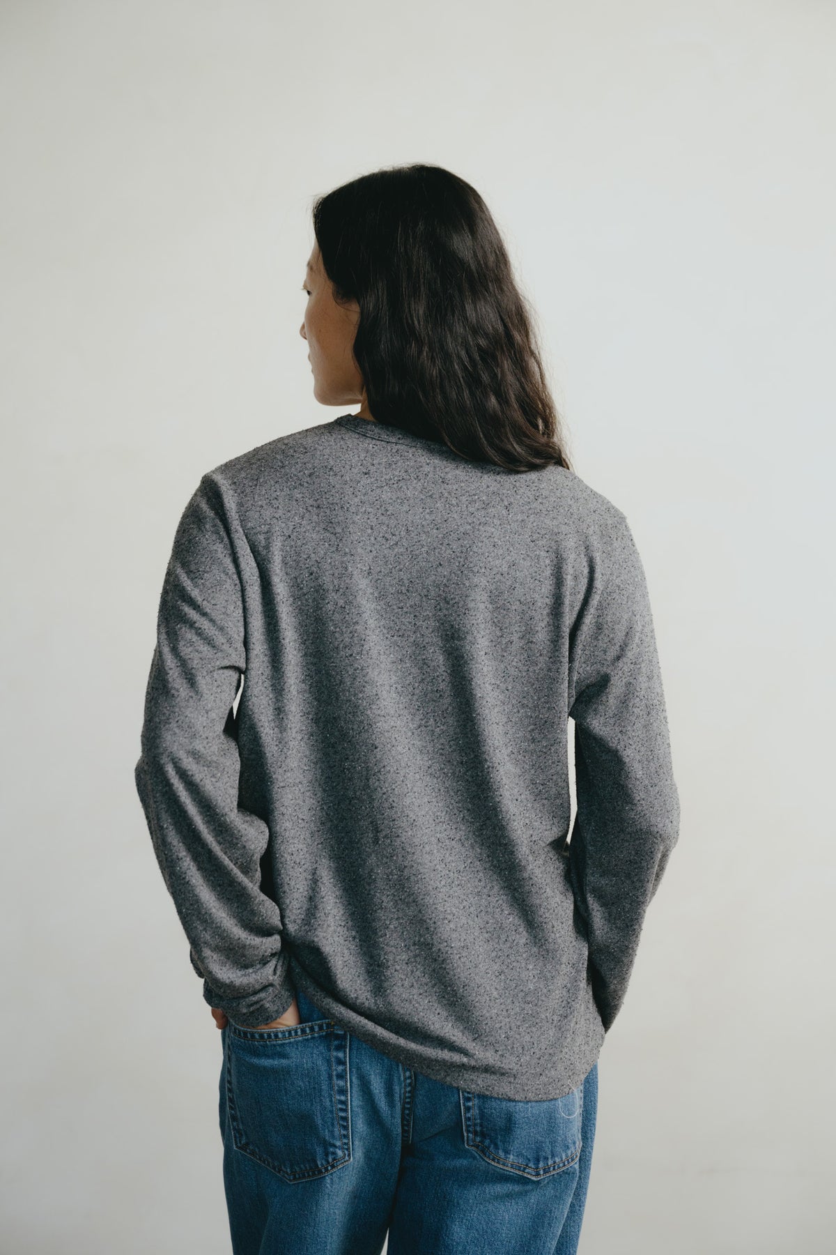 Long Sleeve Big Tee, Regen Silk Noil Jersey, Charcoal