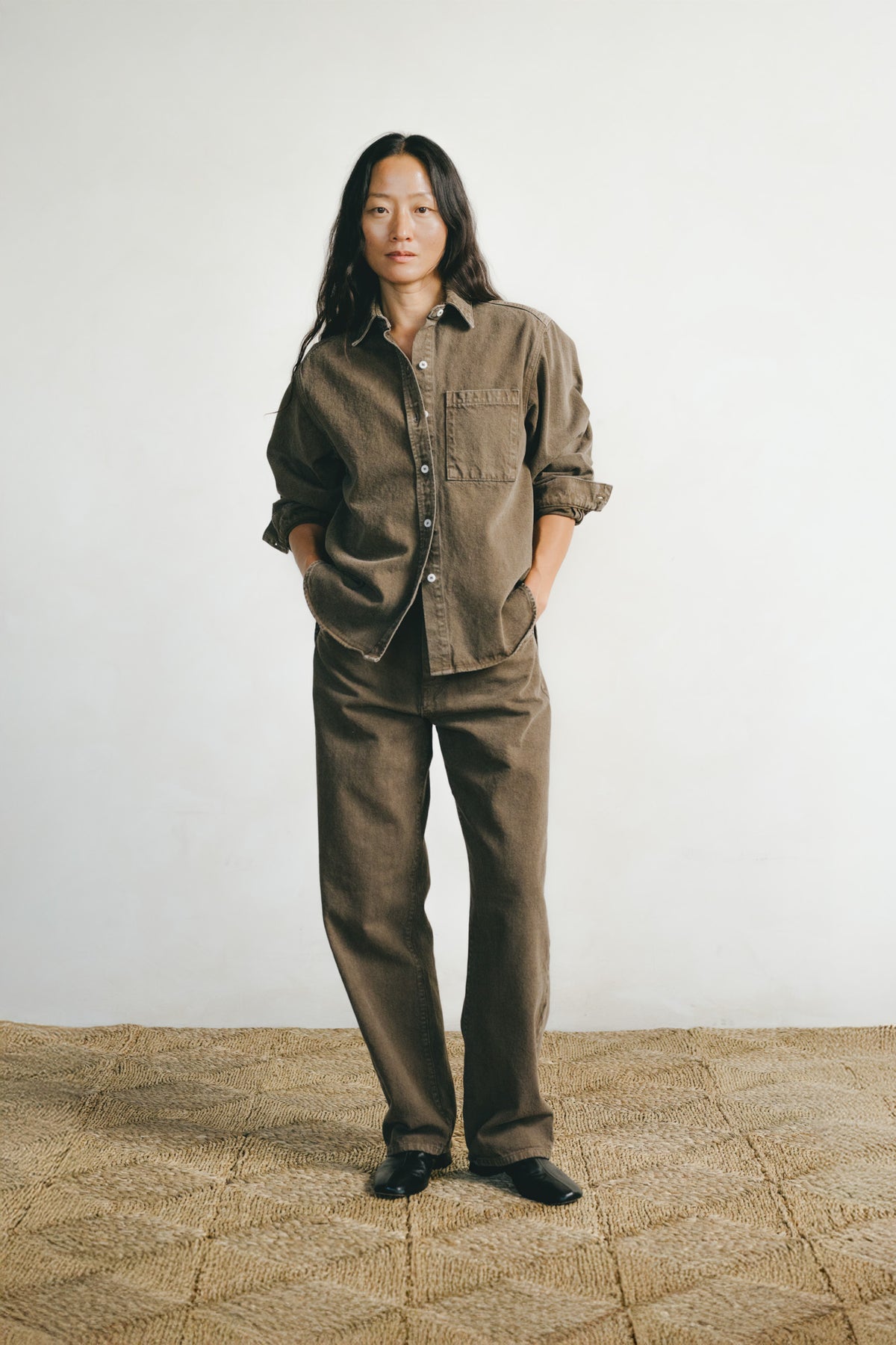 Denim Marcie Shirt, Recycled Denim, Vintage Brown