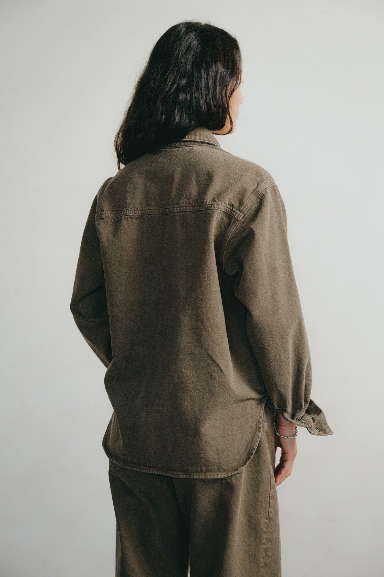 Denim Marcie Shirt, Recycled Denim, Vintage Brown