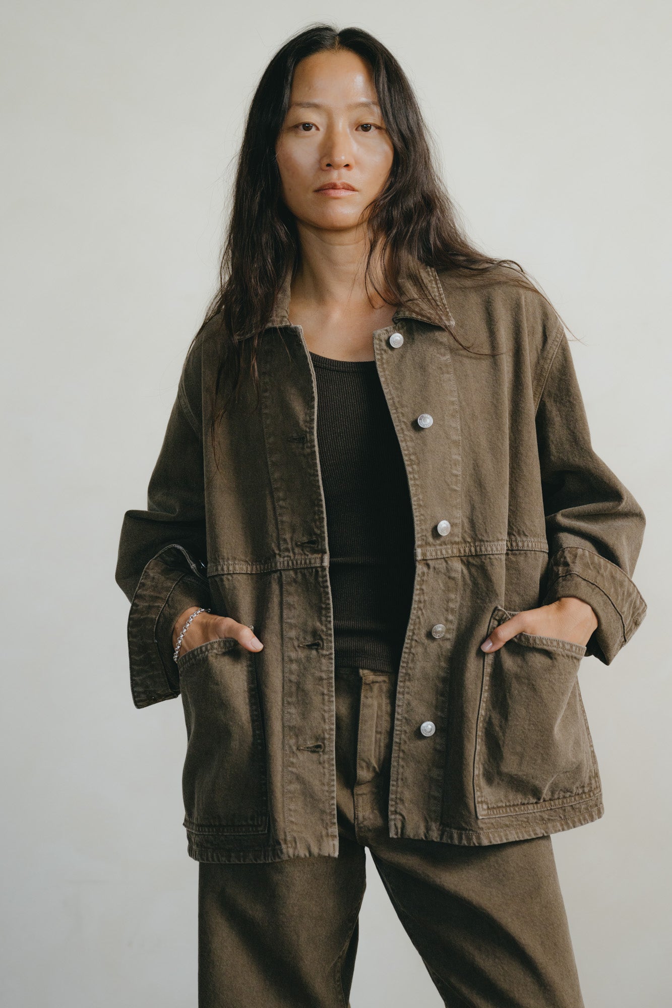 Loretta Jacket, Recycled Denim, Vintage Brown