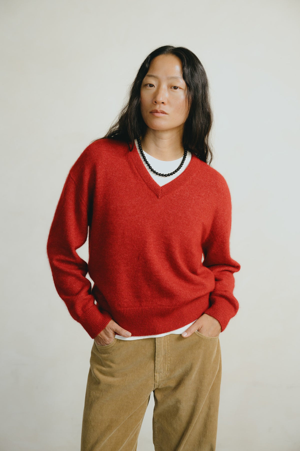 Alejo V-Neck, Midweight Alpaca Blend, Tomato