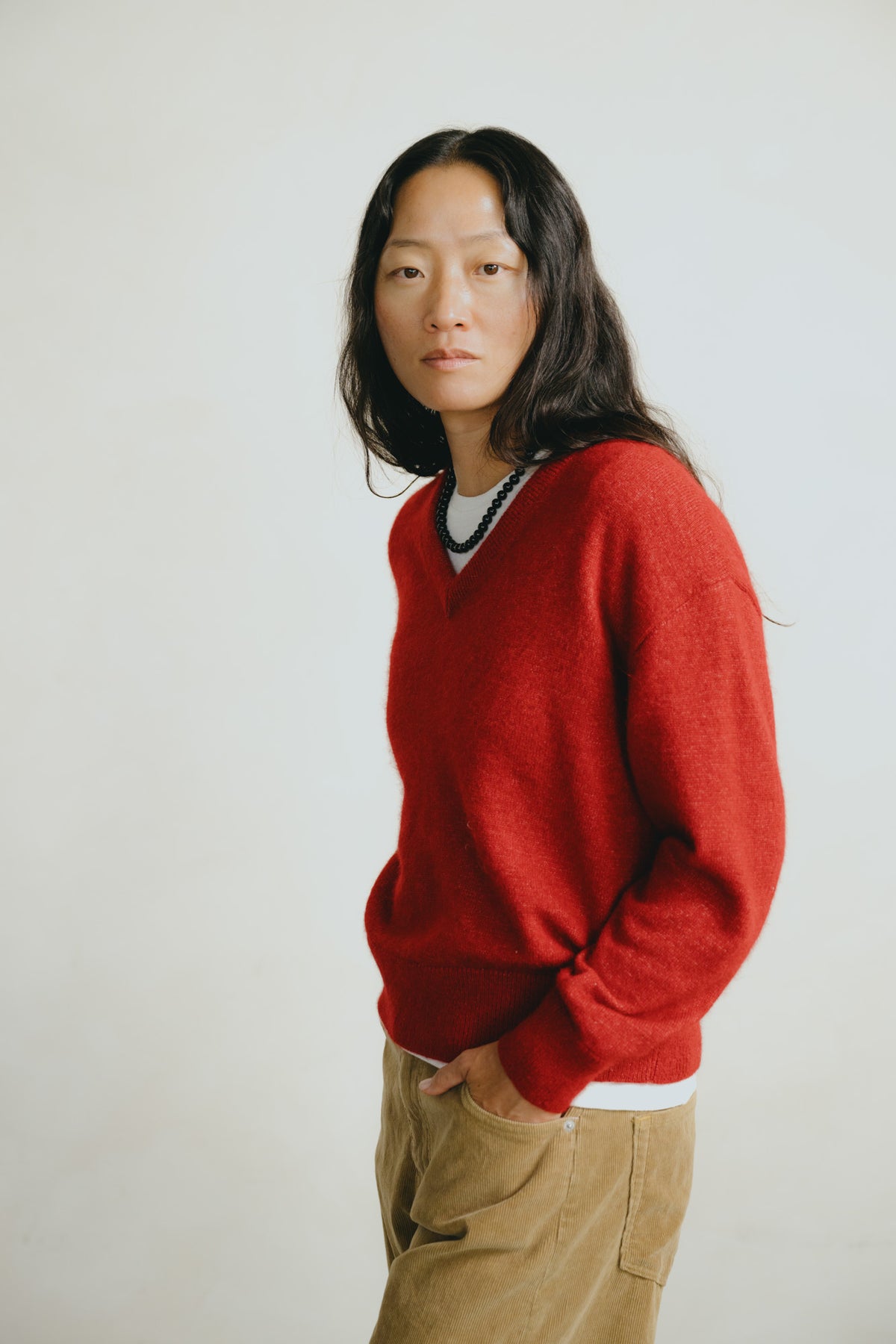 Alejo V-Neck, Midweight Alpaca Blend, Tomato
