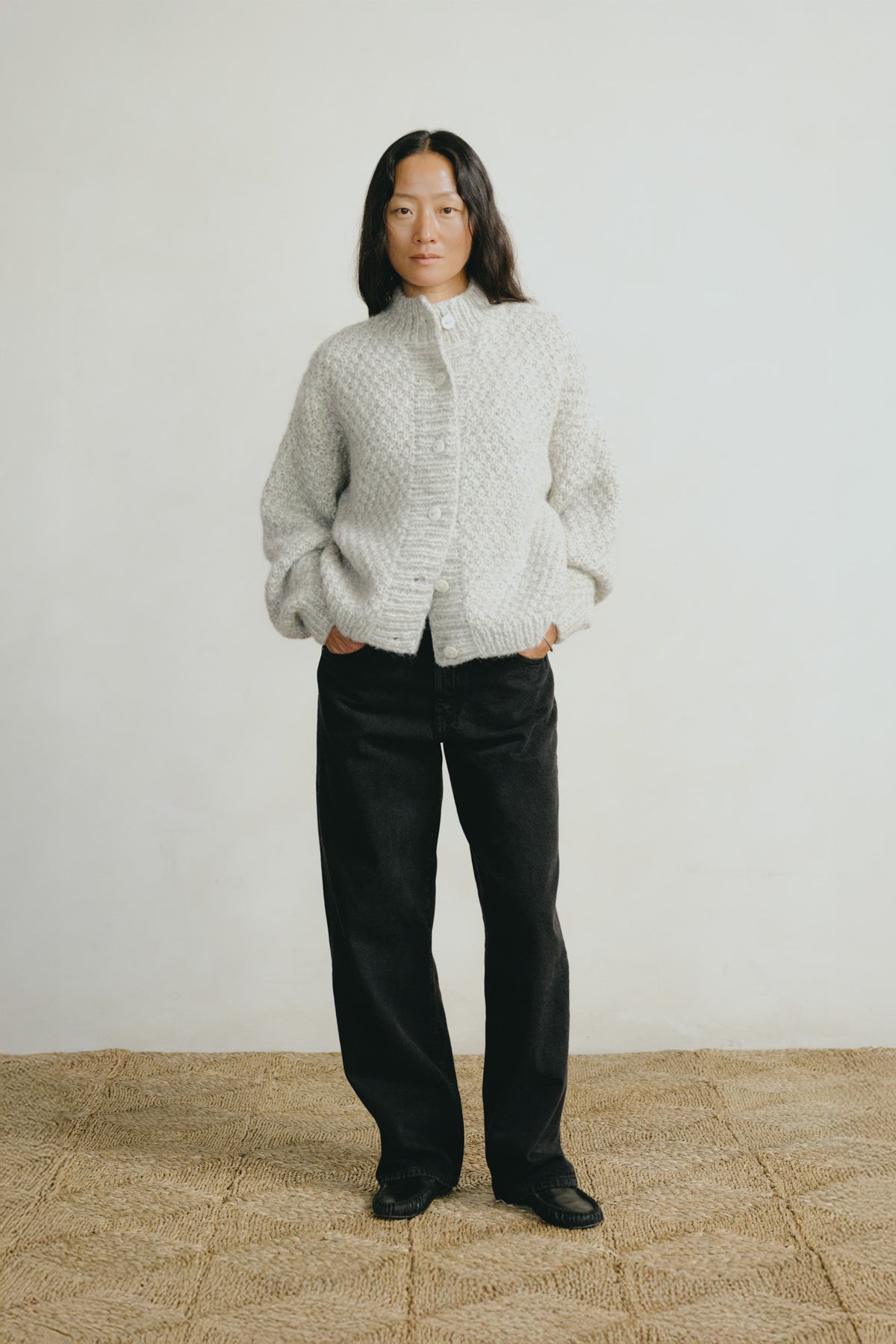 Bell Hand Knit Cardigan, Alpaca Cotton, Fog