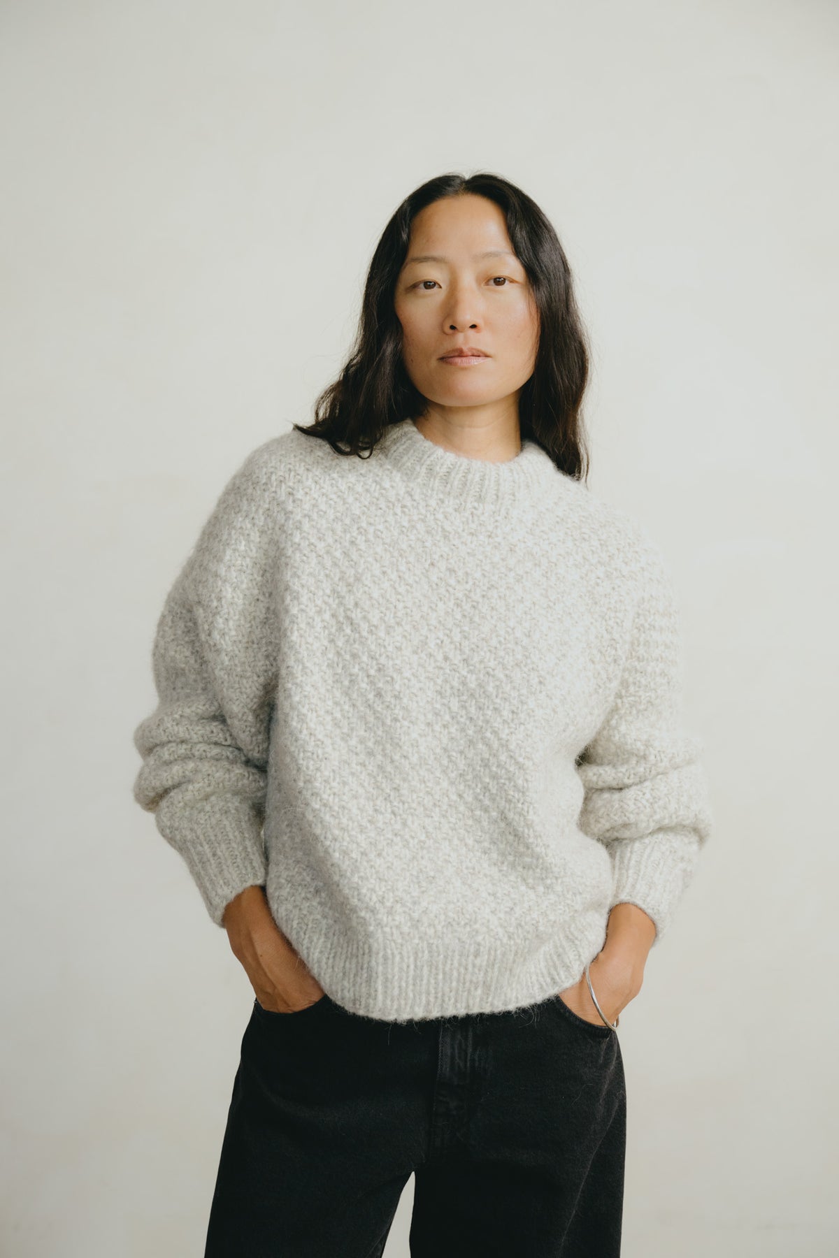 Gia Hand Knit Sweater, Alpaca Cotton, Fog