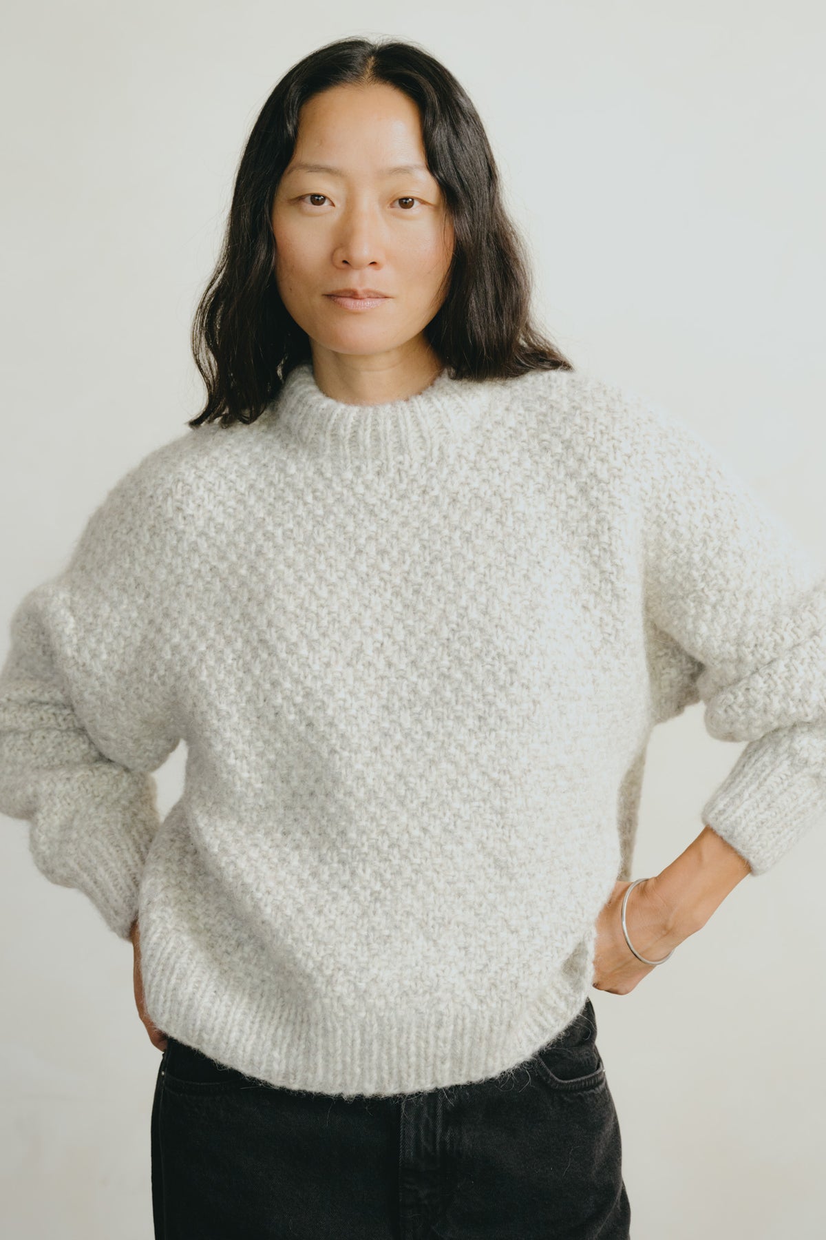 Gia Hand Knit Sweater, Alpaca Cotton, Fog