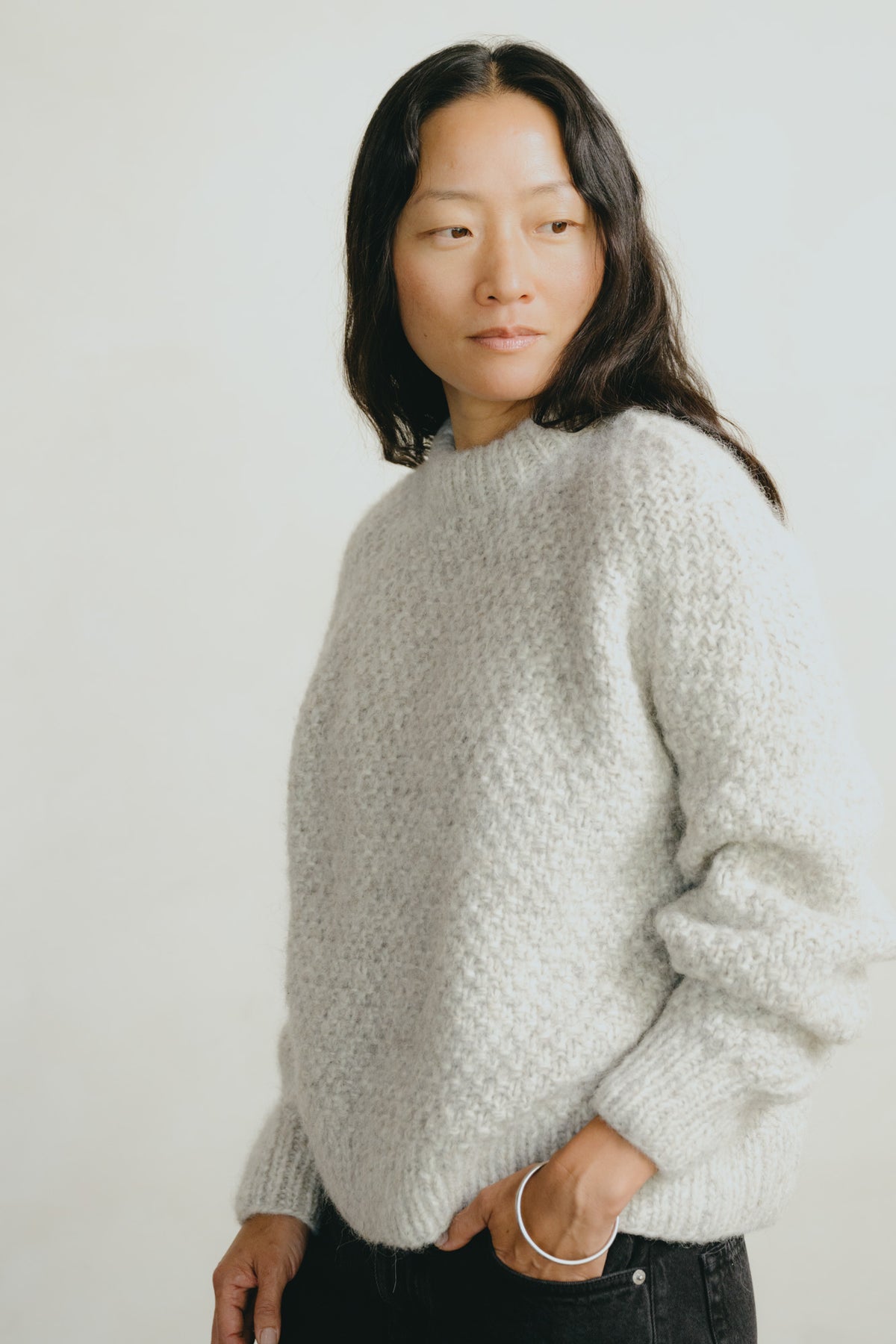 Gia Hand Knit Sweater, Alpaca Cotton, Fog