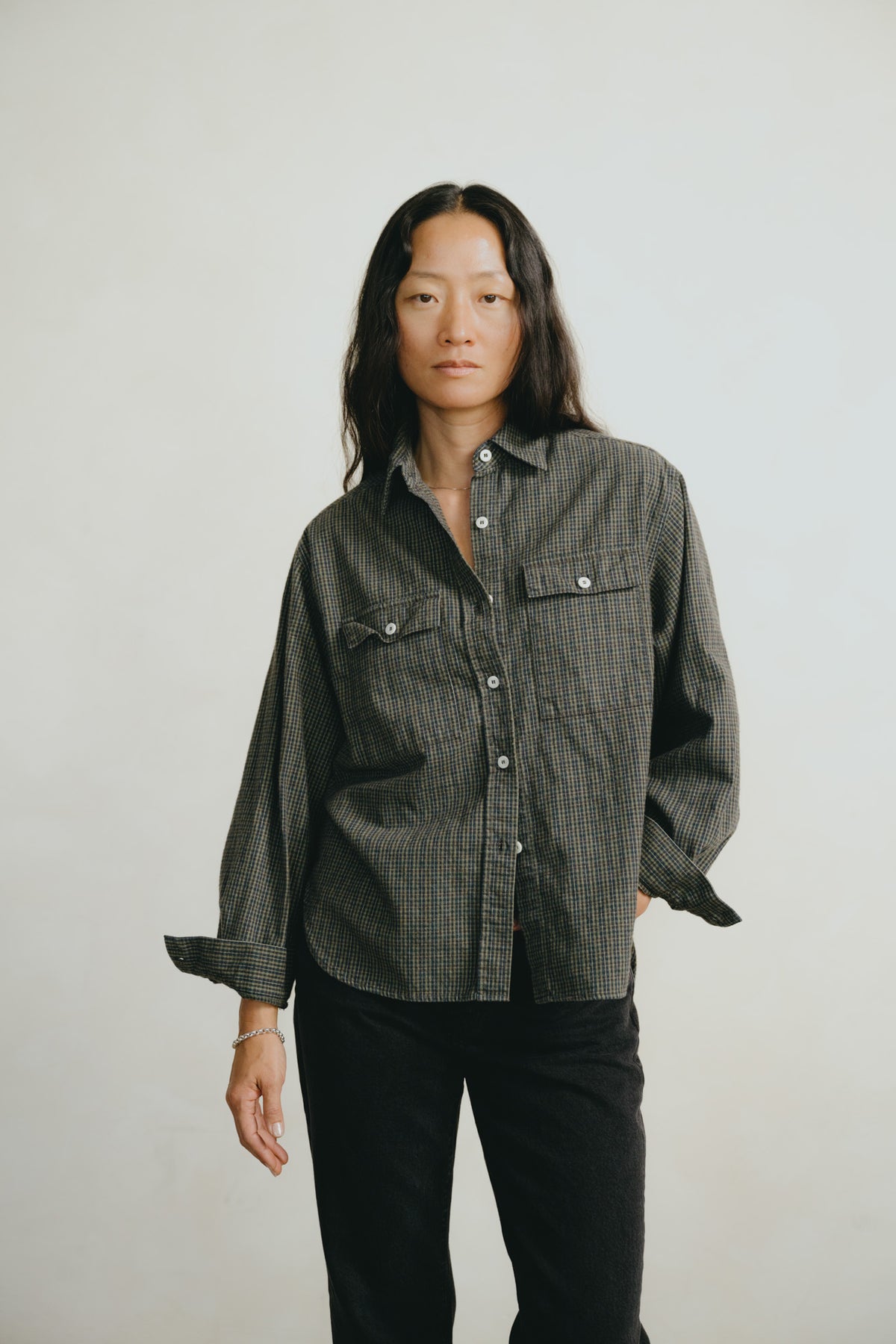 Flannel Marcie Shirt, Japanese Organic Cotton, Forest Plaid