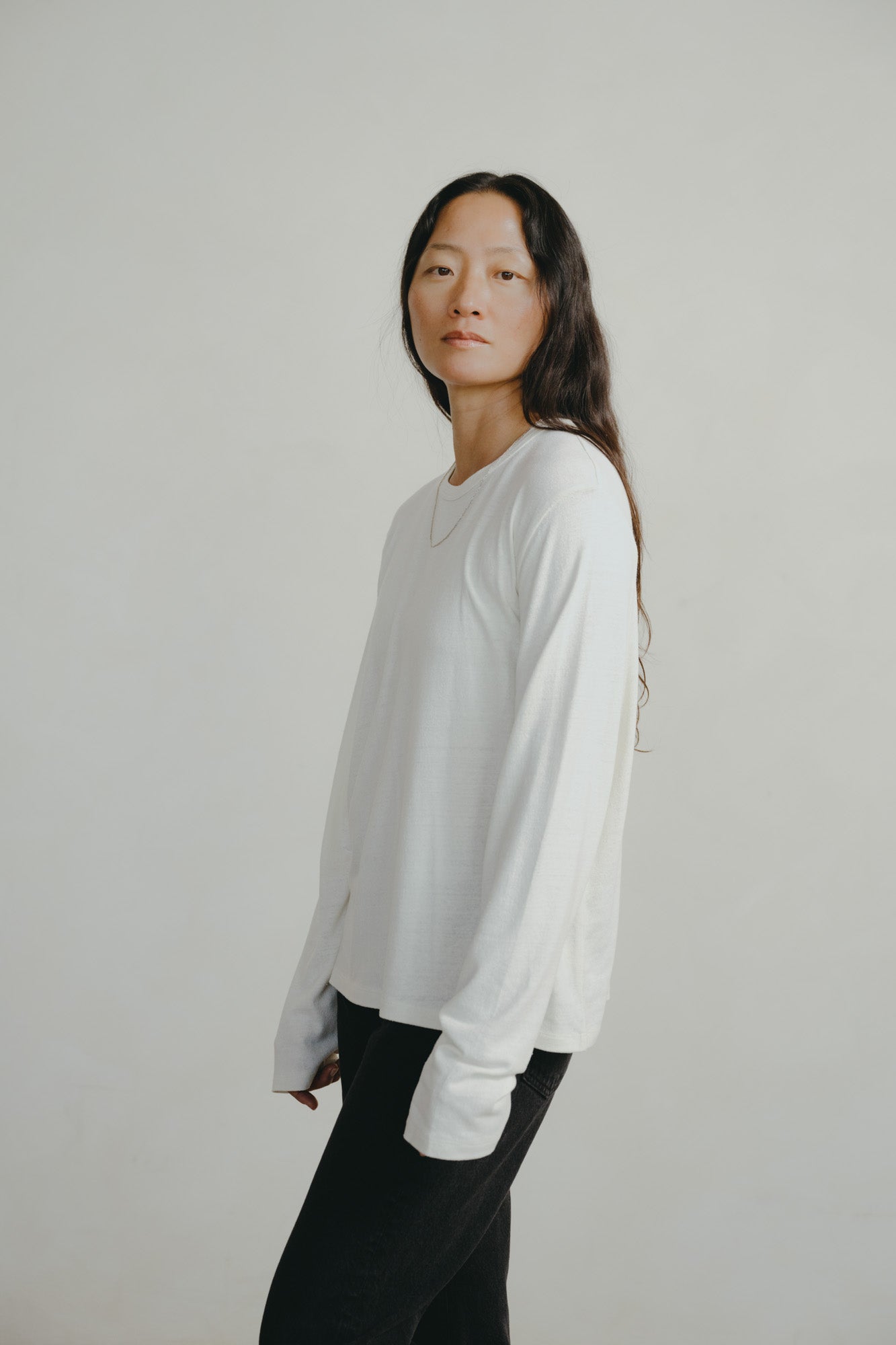Long Sleeve Big Tee, Regen Silk Noil Jersey, Natural