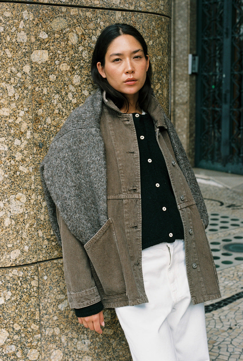 Loretta Jacket, Recycled Denim, Vintage Brown