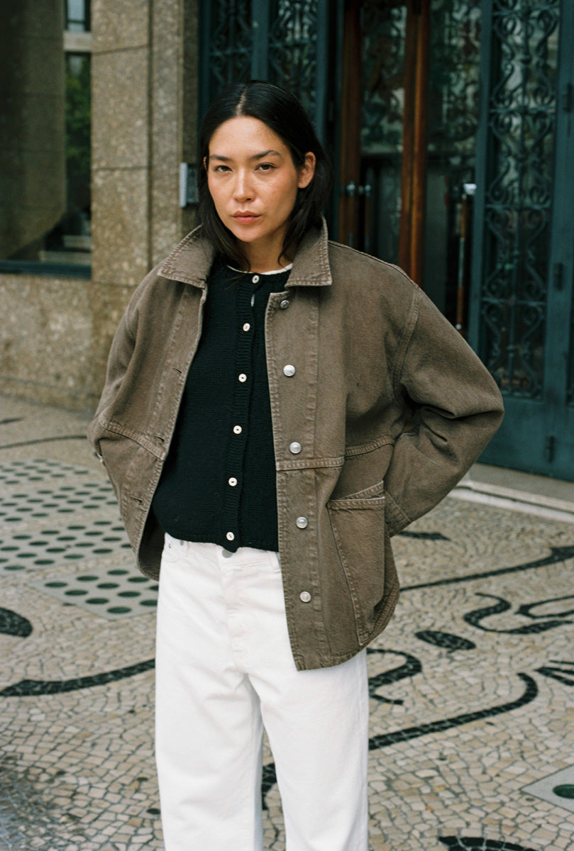 Loretta Jacket, Recycled Denim, Vintage Brown