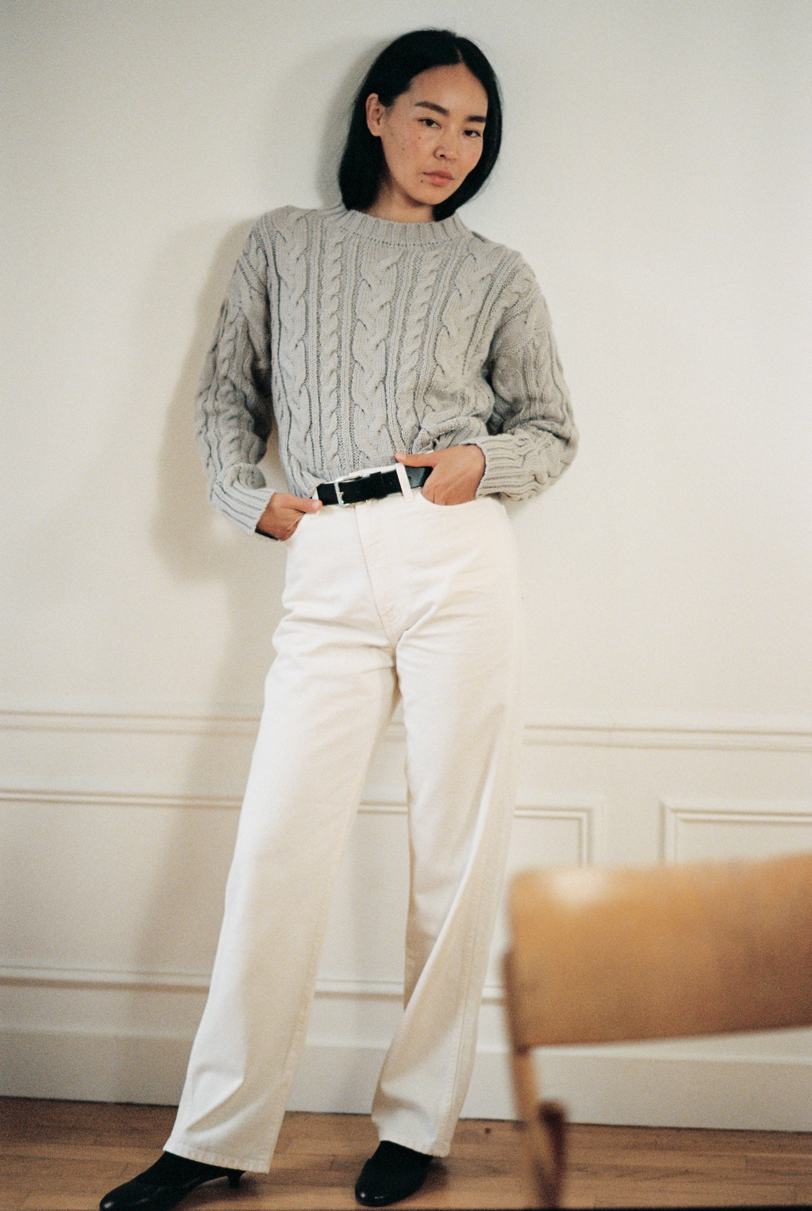 (Imperfect) Patti Cable Crew, Organic Tanguis Cotton, Lichen