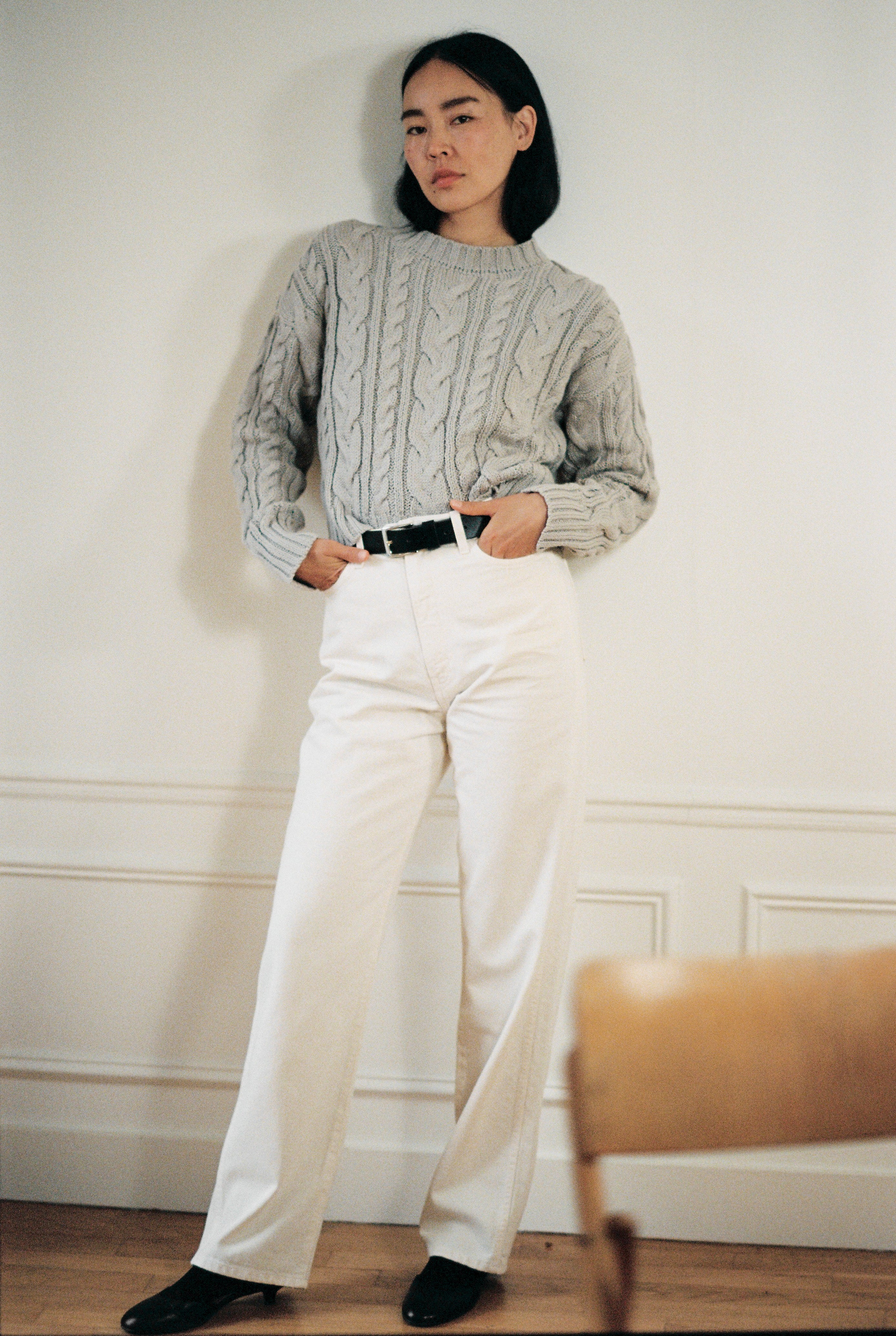 (Imperfect) Patti Cable Crew, Organic Tanguis Cotton, Lichen