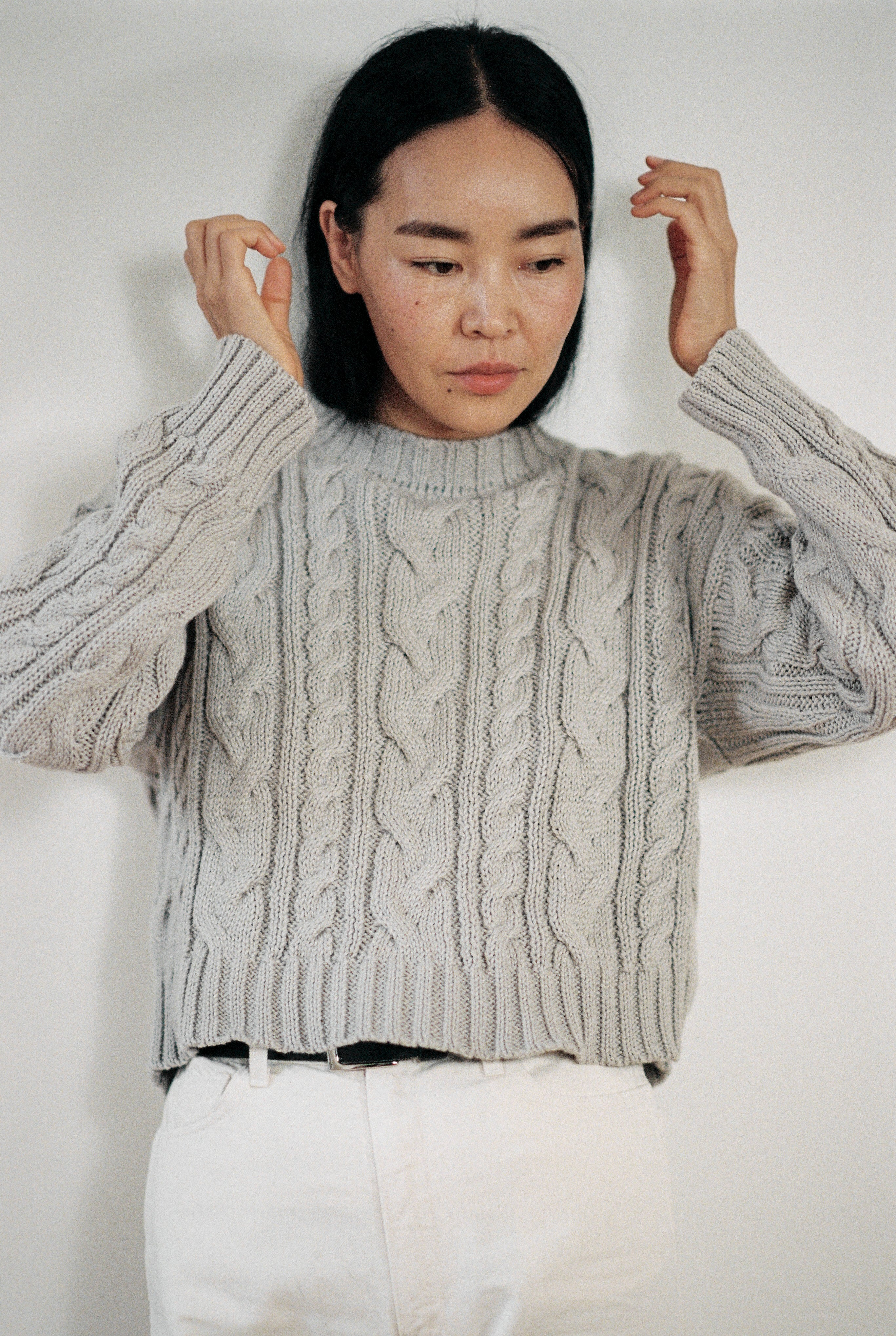 (Imperfect) Patti Cable Crew, Organic Tanguis Cotton, Lichen
