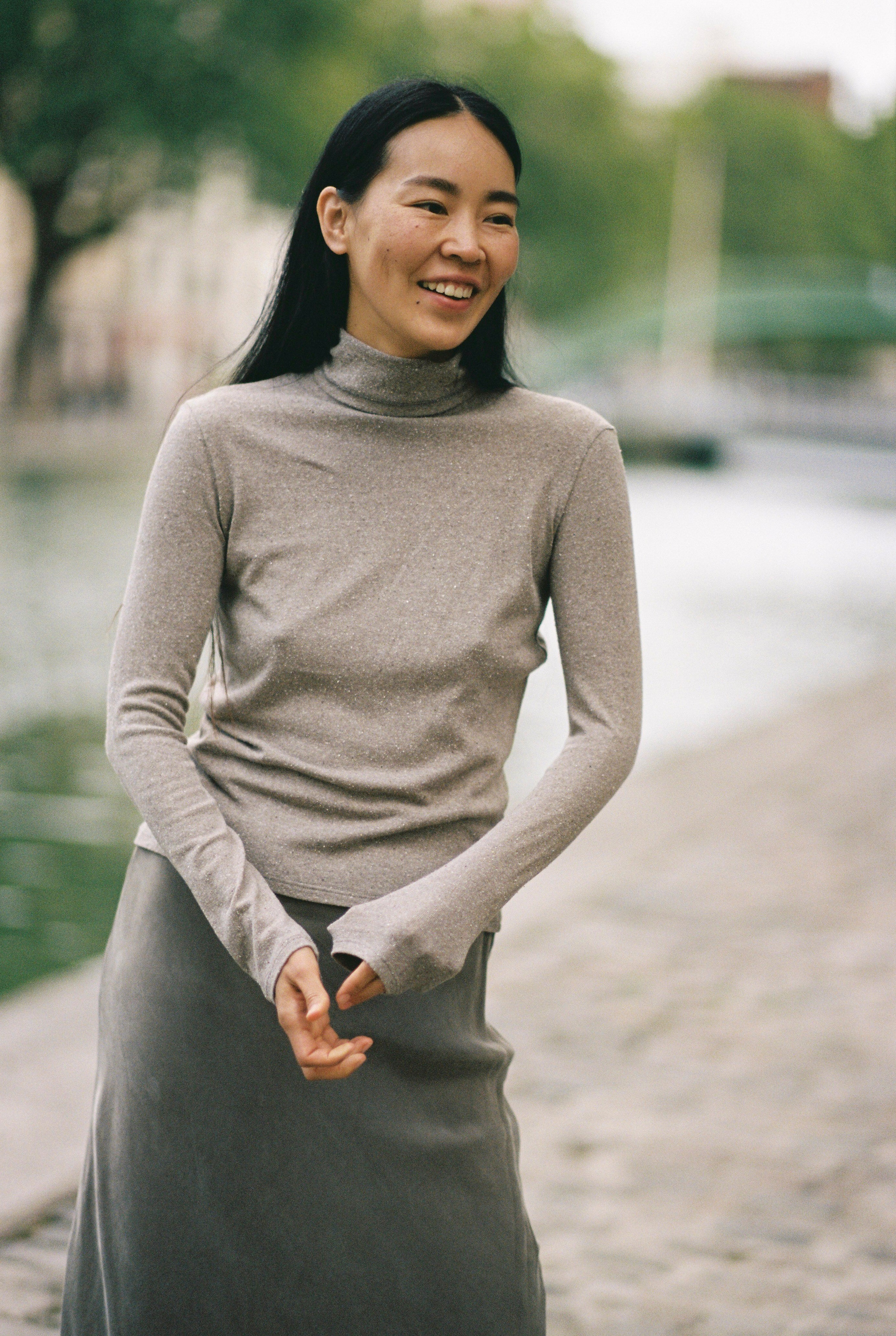 (Imperfect) Marianne Turtleneck, Regen Silk Noil Jersey, Twig Heather