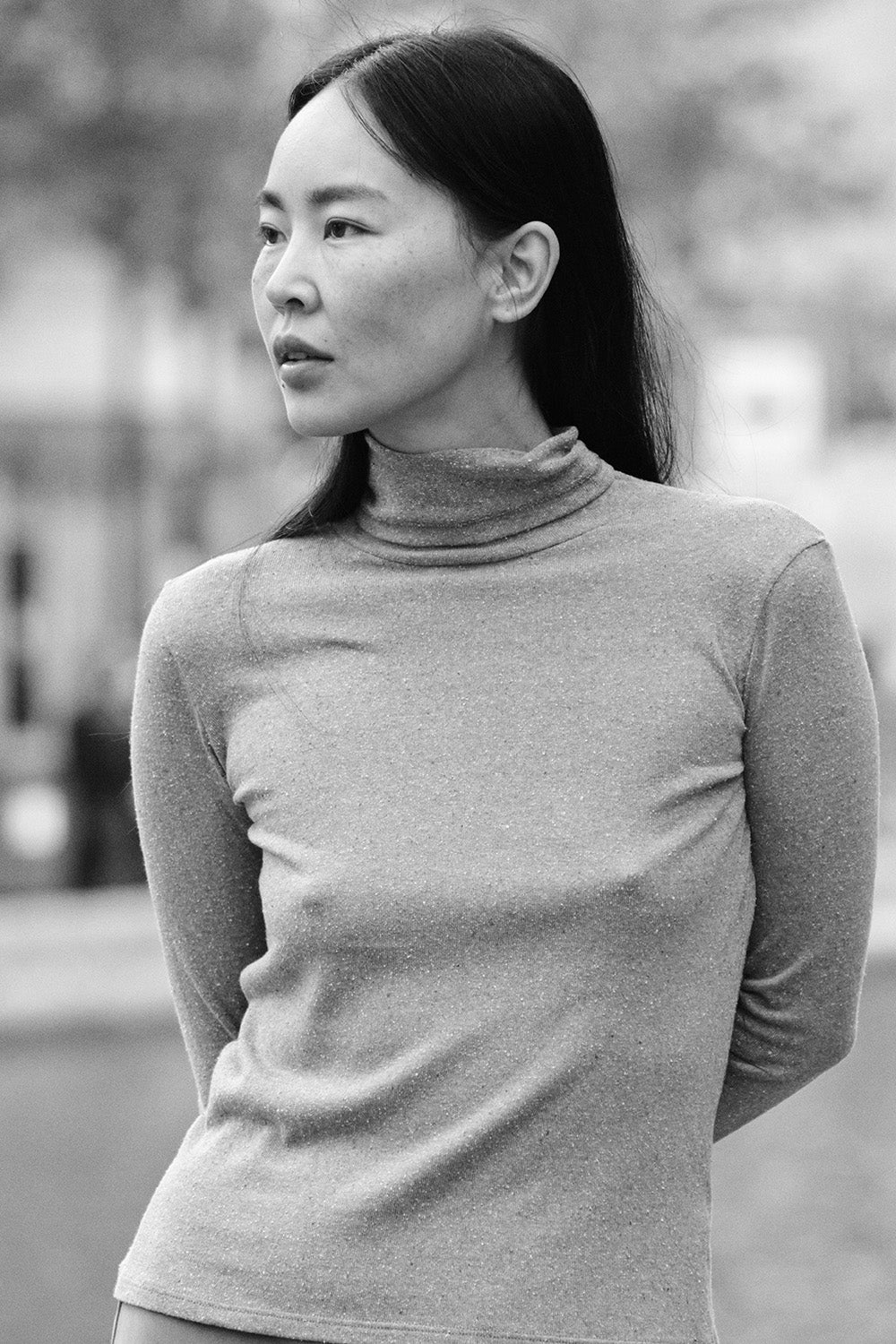 (Imperfect) Marianne Turtleneck, Regen Silk Noil Jersey, Twig Heather