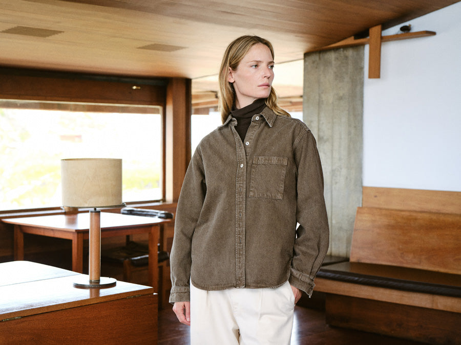 Denim Marcie Shirt, Recycled Denim, Vintage Brown