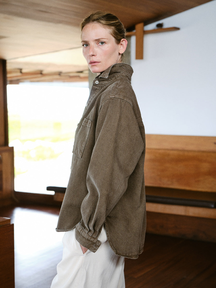 Denim Marcie Shirt, Recycled Denim, Vintage Brown
