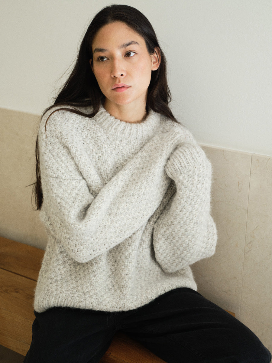 Gia Hand Knit Sweater, Alpaca Cotton, Fog
