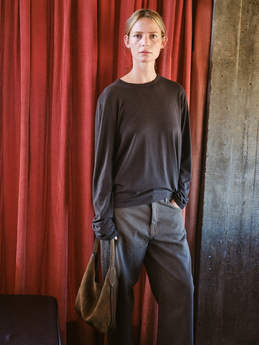 Long Sleeve Big Tee, Regen Silk Noil Jersey, Walnut