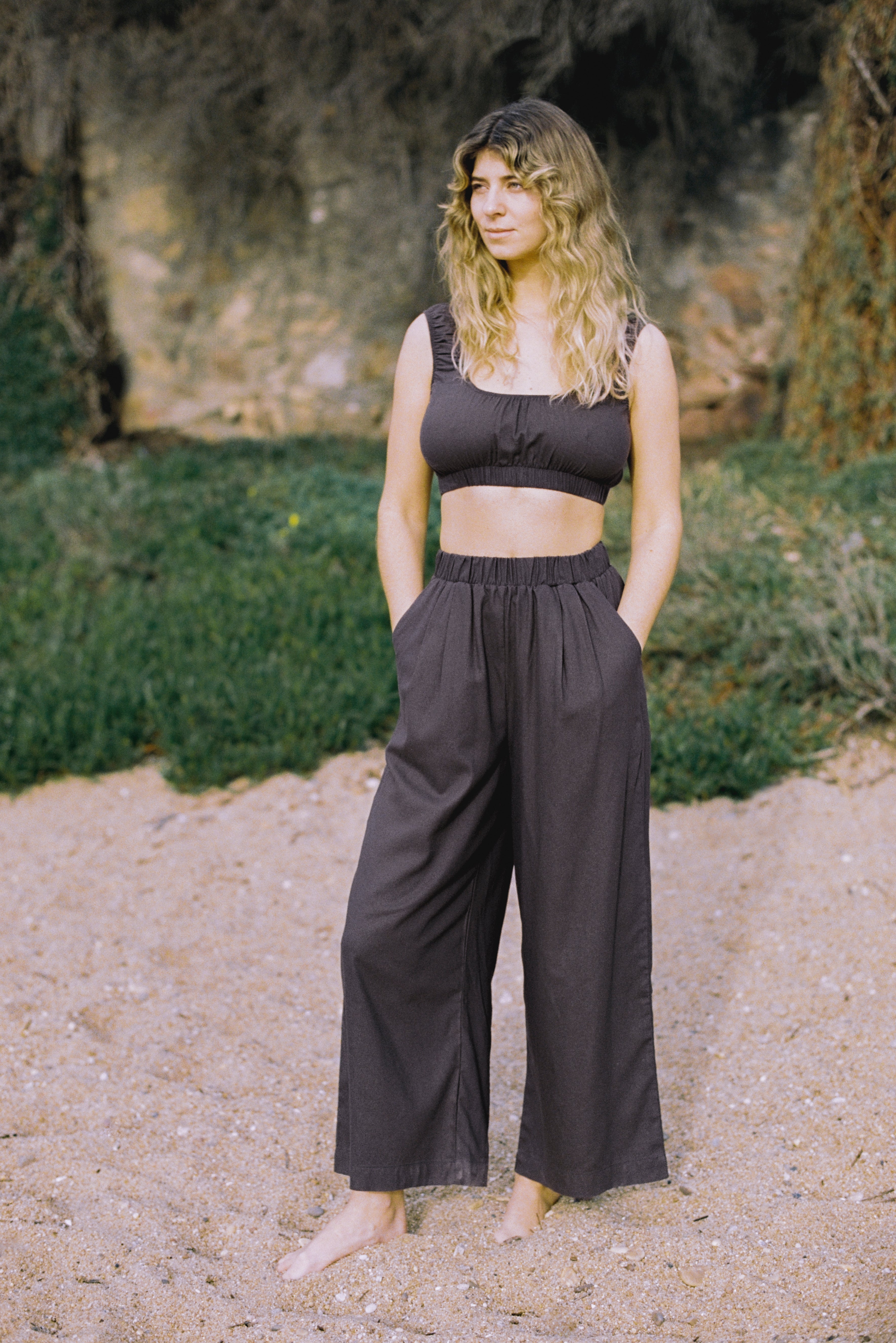 (Imperfect) Crop Wide Leg, Regen Silk Noil, Charcoal