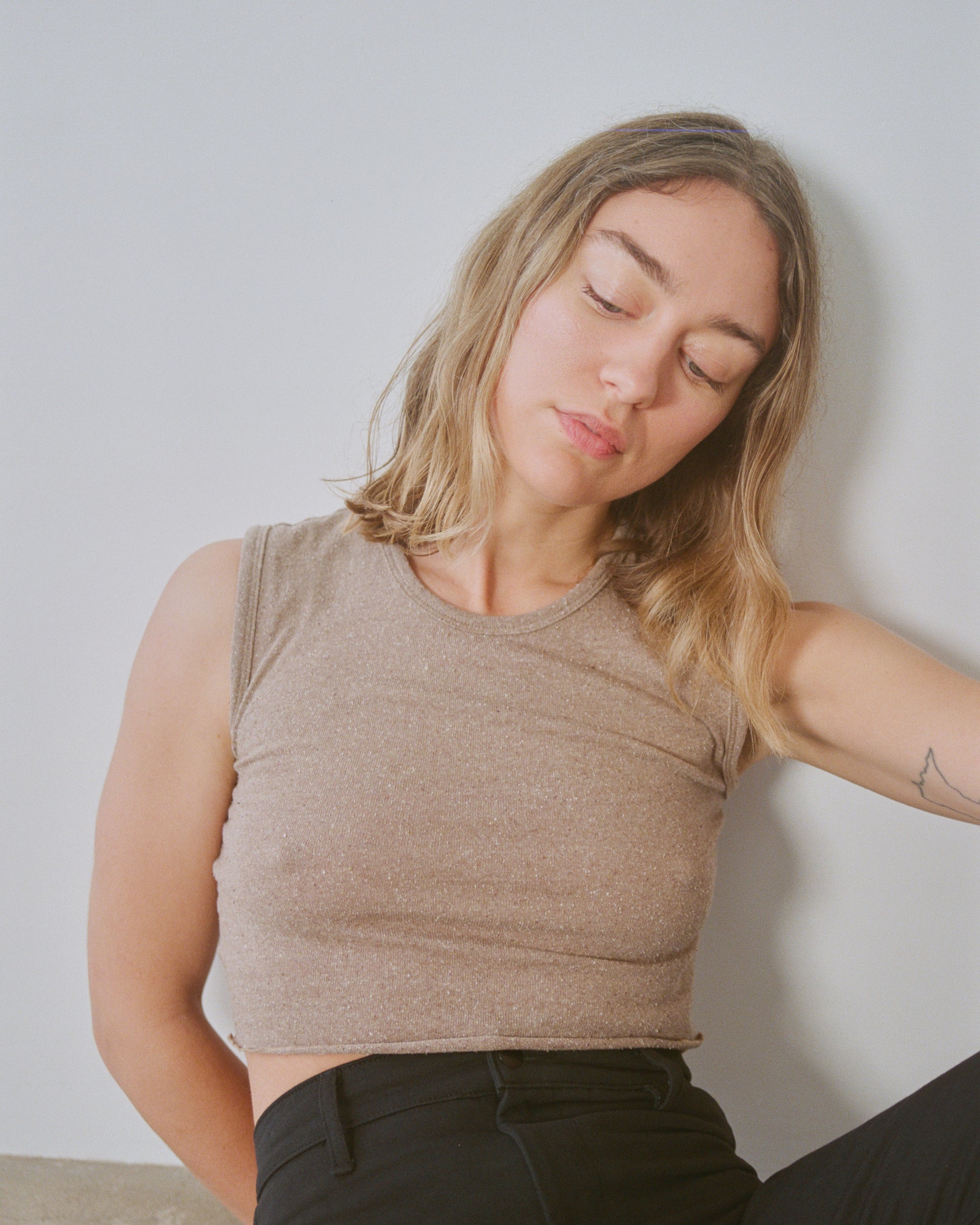 Tasi Crop, Regen Silk Noil Jersey, Twig Heather