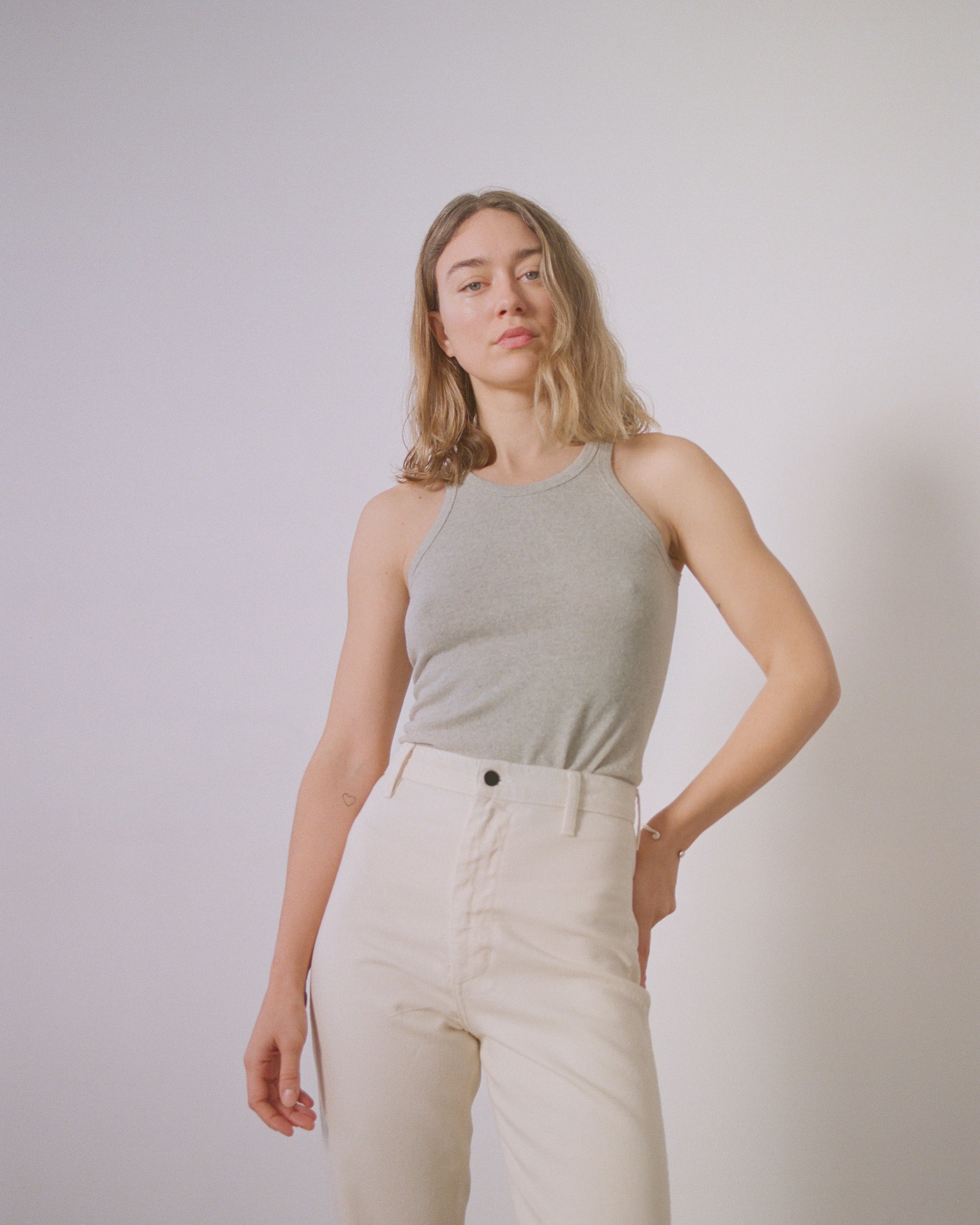 (Imperfect) Boy Tank, Regen Silk Noil Jersey, Heather Grey