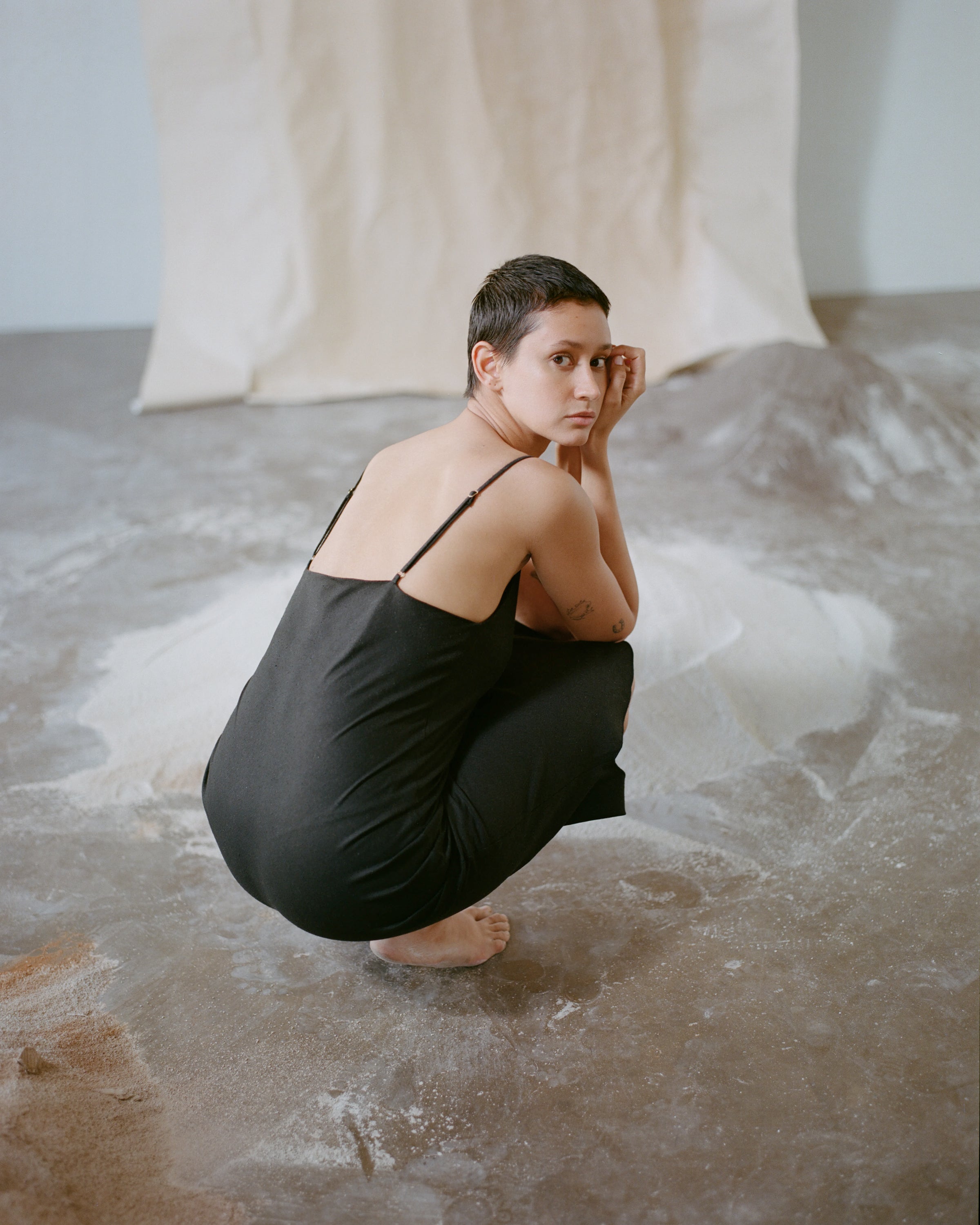 (Imperfect) Bias Slip Dress, Regen Silk Noil, Black