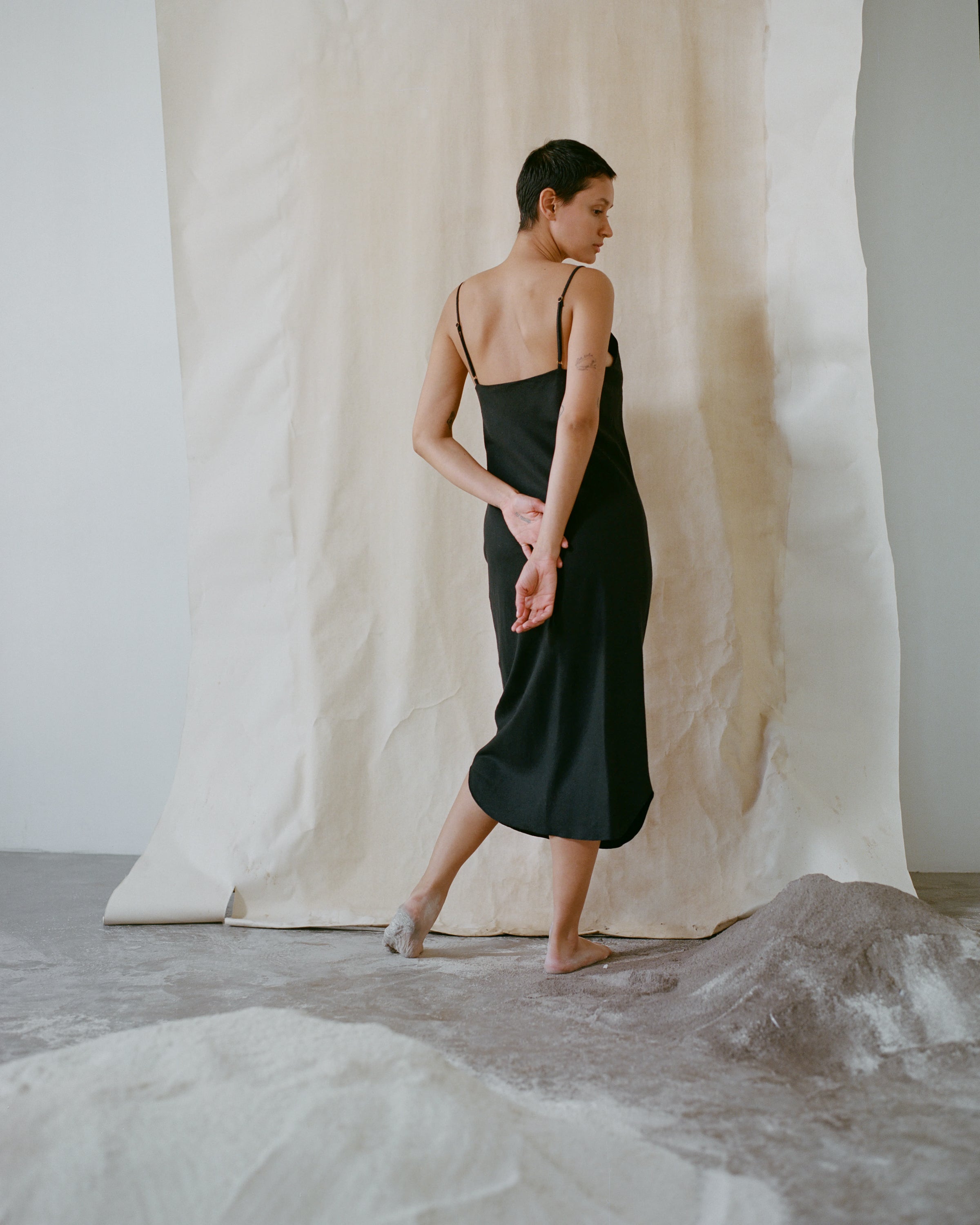 (Imperfect) Bias Slip Dress, Regen Silk Noil, Black